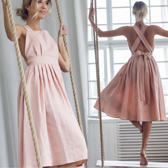 NWOT Isona Linen White Pinafore Midi Dress - Picture 2 of 9